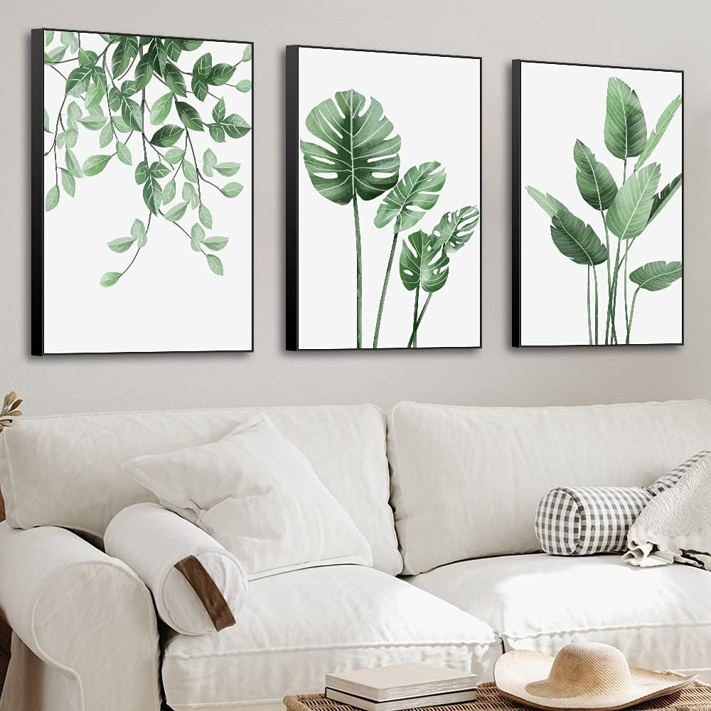 MPLONG 3 Piece Green Plants Poster Canvas Frame Wall Art Suitable for Room Decor Aesthetic Living Room Bedroom Bathroom Office and Other Wall Decor, Size: 16" x 24" X 3 Pieces