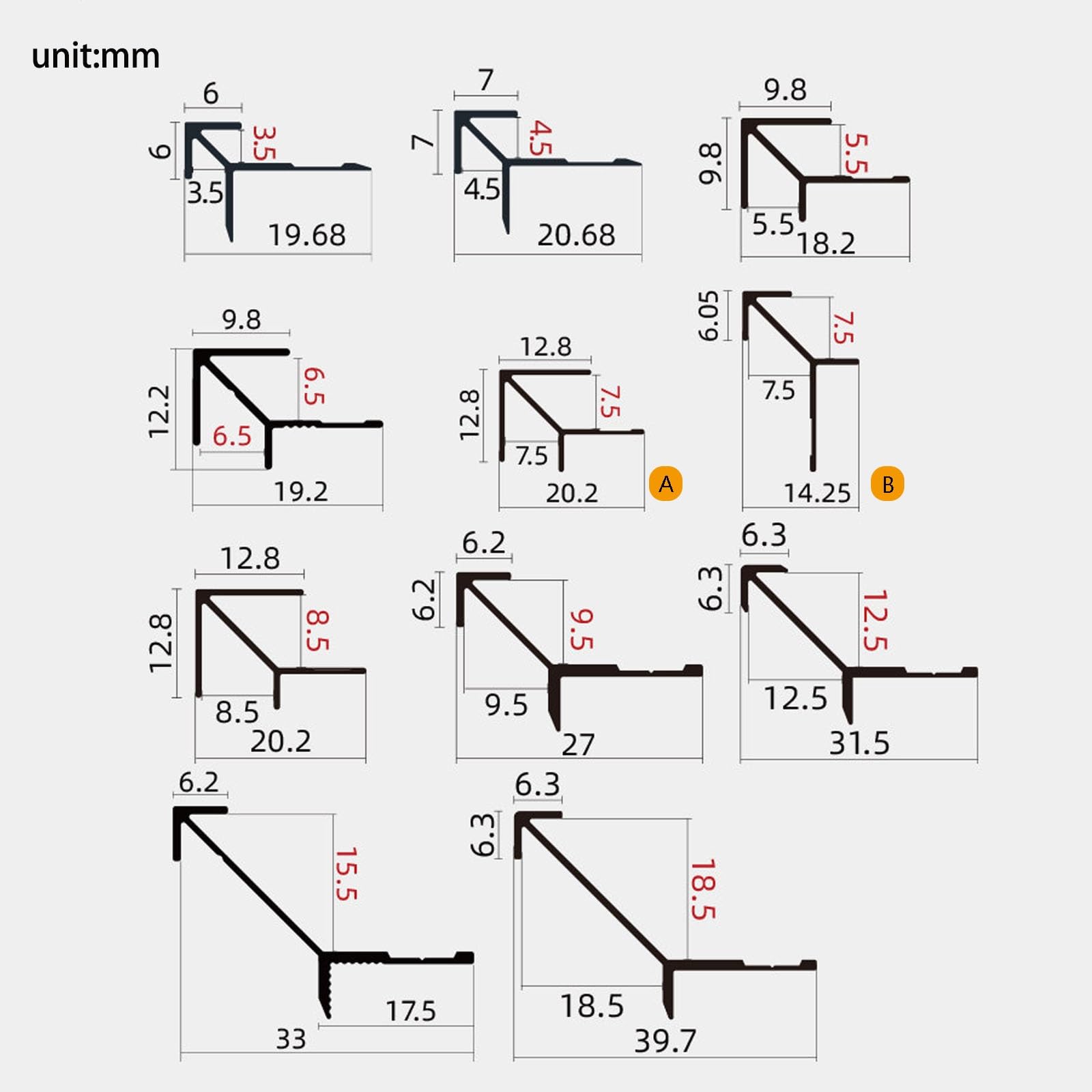 Fliesenumrandung aus Aluminium für Außenwände und Wand, 3,5-18,5 mm, 100 cm, 3 Stück, Anti-Kollision, dekorativ, für Flur, Lobby, Wohnzimmer (Gold, 9,5 mm)