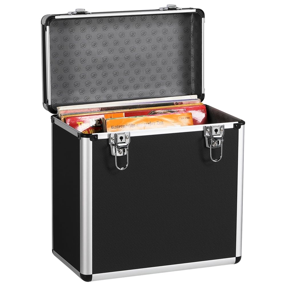 Yaheetech Estuche de Almacenamiento para Discos Maletín para Colección de DJ Maleta Organizador para 50 Álbumes 35 x 20 x 36 cm Negro