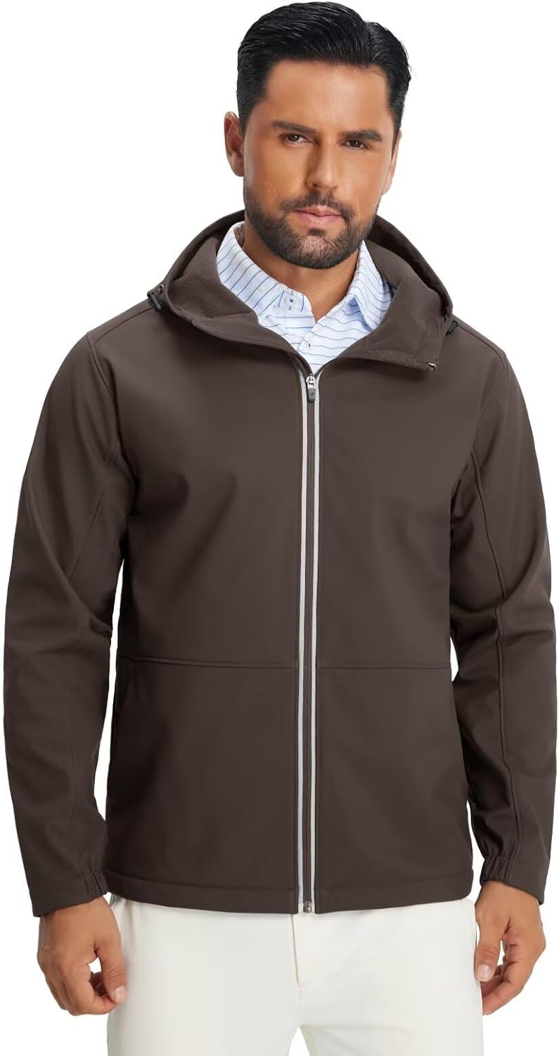 M MAELREG Mens Fleece Softshell Jacket Lightweight Insulated Water Resistant Windbreaker Hooded Winter Jacket for Golf Casual