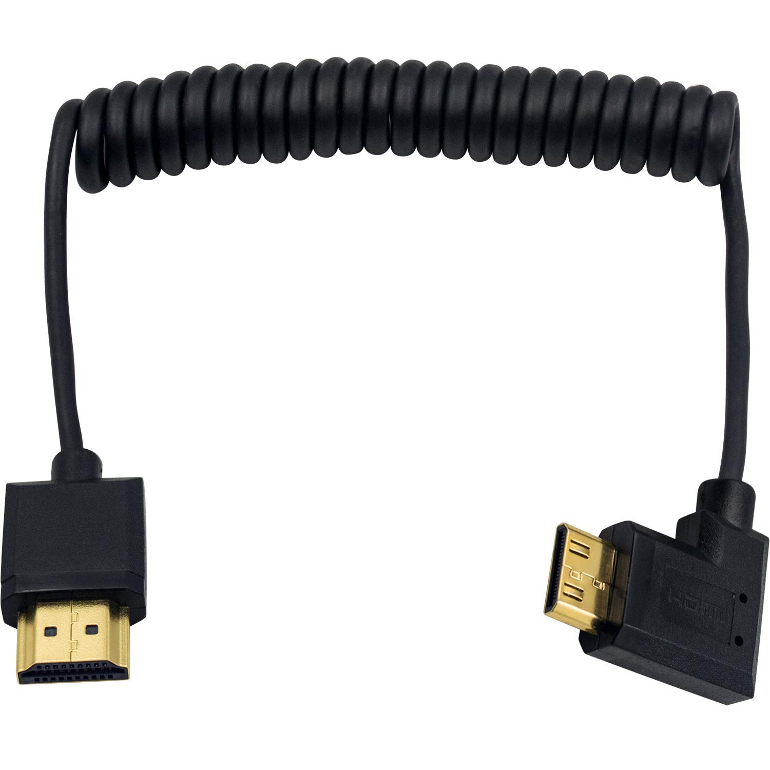 Duttek Mini HDMI to Standard HDMI Cable, Mini HDMI to HDMI Coiled Cable, Ultra-Thin HDMI Male to Mini HDMI Male Coiled Cable Support 4K Ultra HD, 1080p, 3D (HDMI 2.0) (1.2M/4FT) (Left Angle)