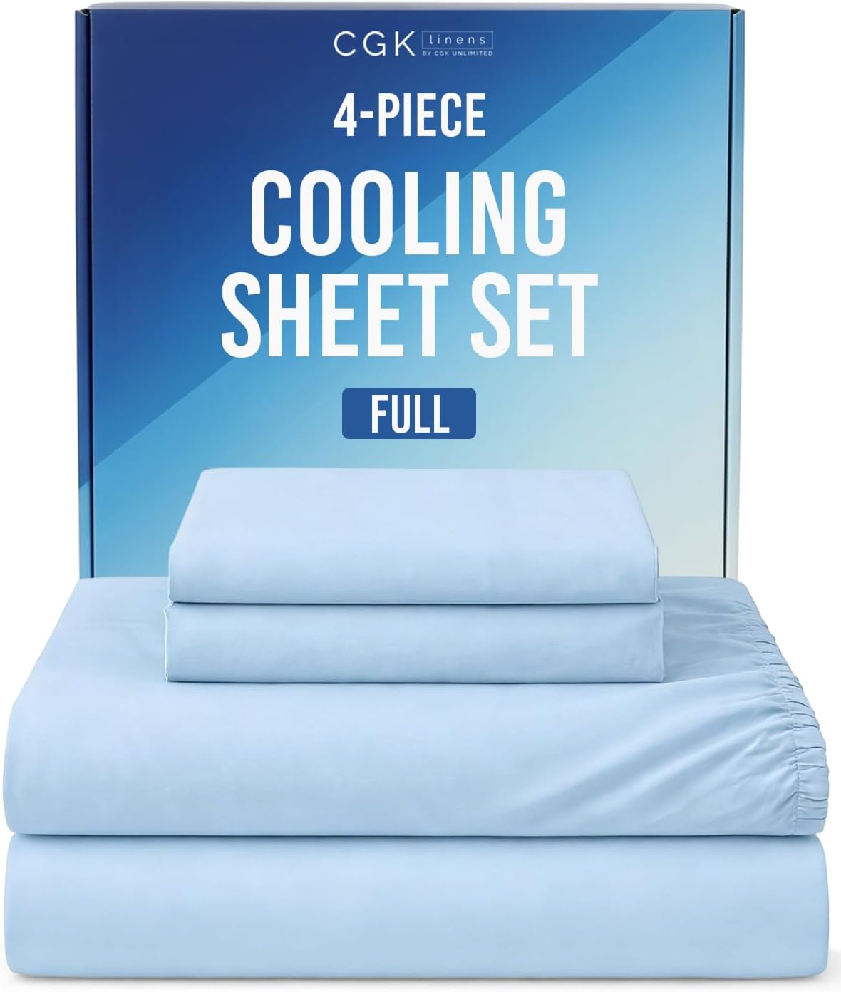 Cooling Sheets Set Full Size - 4 Piece Summer Bed Sheets for Hot Sleepers - Cooling Bedding Set - Soft, Breathable, Lightweight - 1 Flat & 1 Fitted & 2 Pillowcases - Deep Pockets 8" to 16" - Sky Blue"