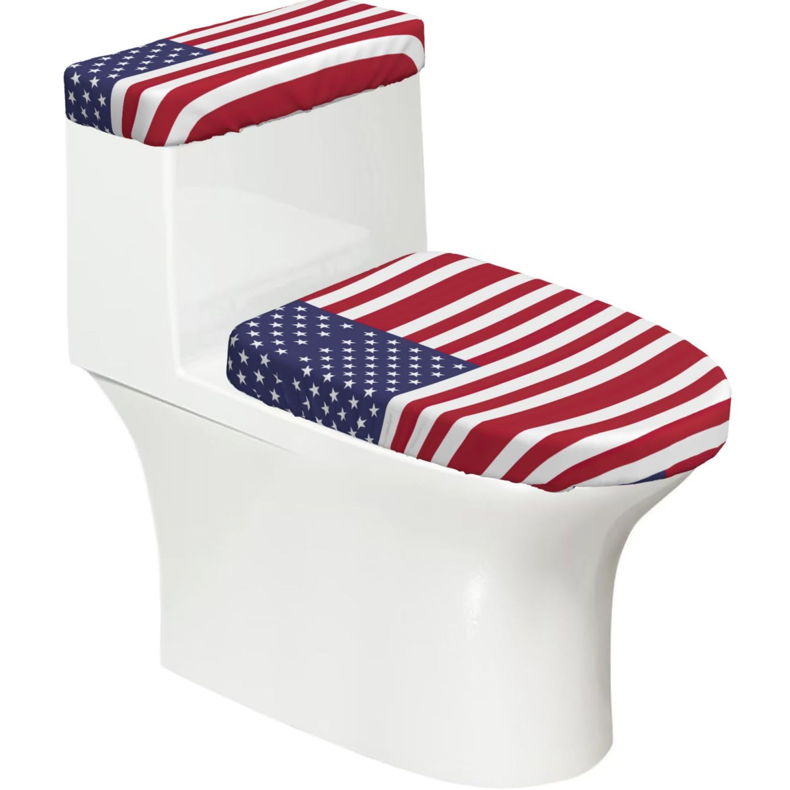 American Flag Print Stretch Toilet Covers Set, Polyester Covers Replacement For Fits Most Size Lids Bathroom Decor