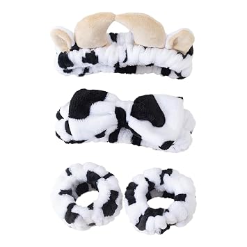 مجموعة عصابات رأس الوجه وأساور السبا من Cow Wash، مجموعة شعر ناعم للنساء للعناية بالبشرة والمكياج والاستحمام وإكسسوارات الحفلات