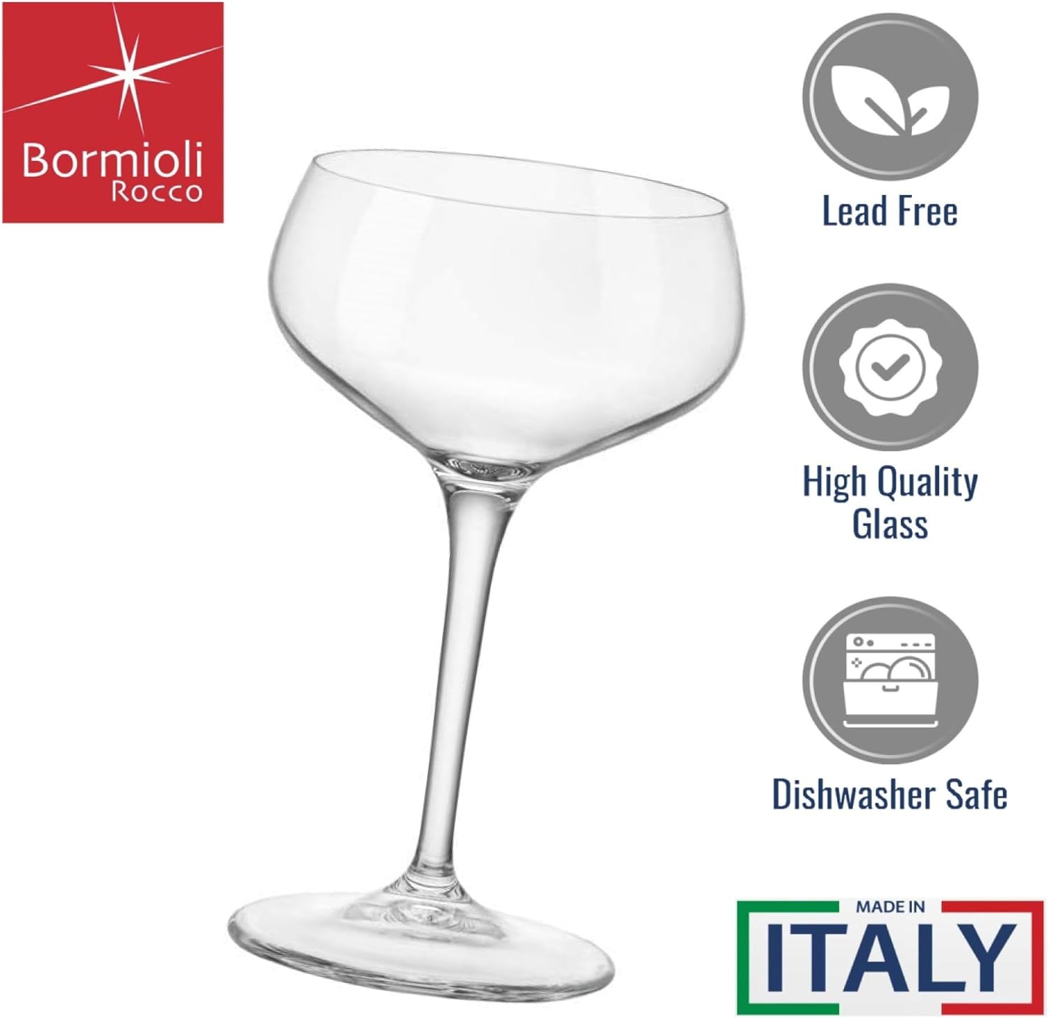 Bormioli Rocco,glass Novecento Stemware Cocktail Coupe-Gift Box of 4, 4 Count (Pack of 1), Clear,8.5 OUNCES