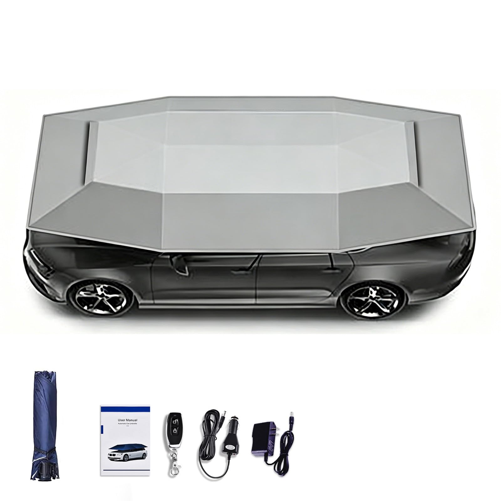 RUODATONLY 4.6/5.2M Automatic Car Umbrella Tent with Remote Control - Retractable Roof Top Sun Shade & Waterproof Carport Shelter for All Weather Protection - sunlight,rain,fallen leaves 5.2M-Grey