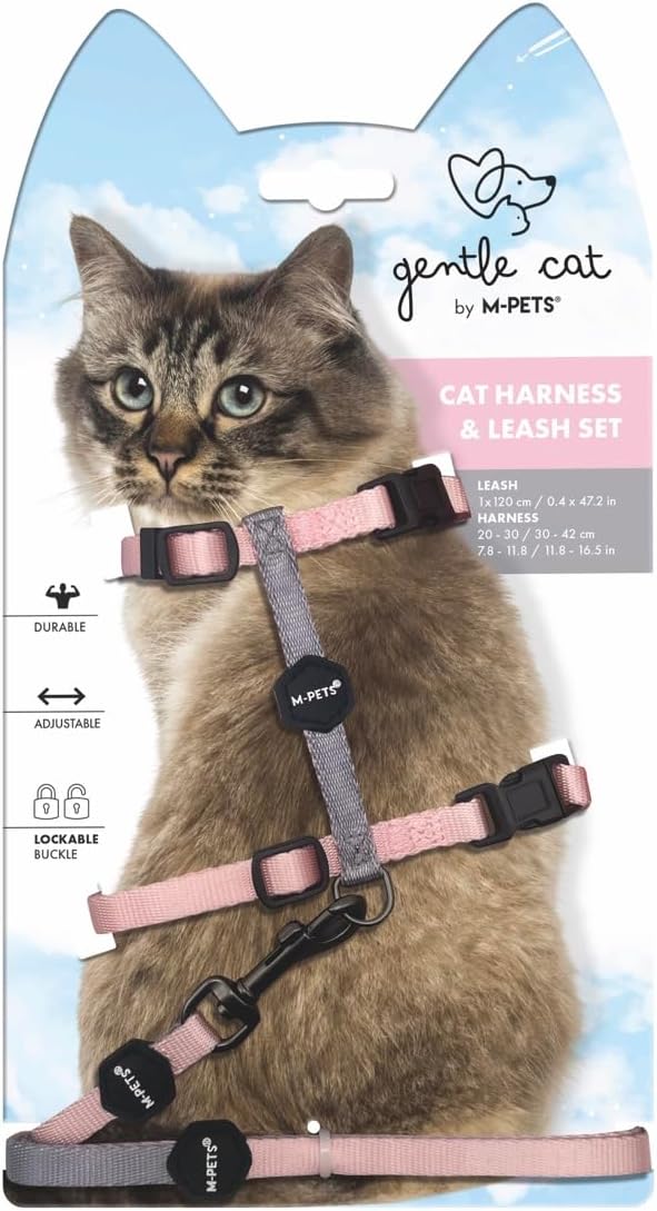 M-PETS GENTLE CAT GÖĞÜS TASMASI ve GEZDİRME SET PİNK | Dayanıklı Malzeme ve Kilitlenebilir Toka ile Üstün Konfor!