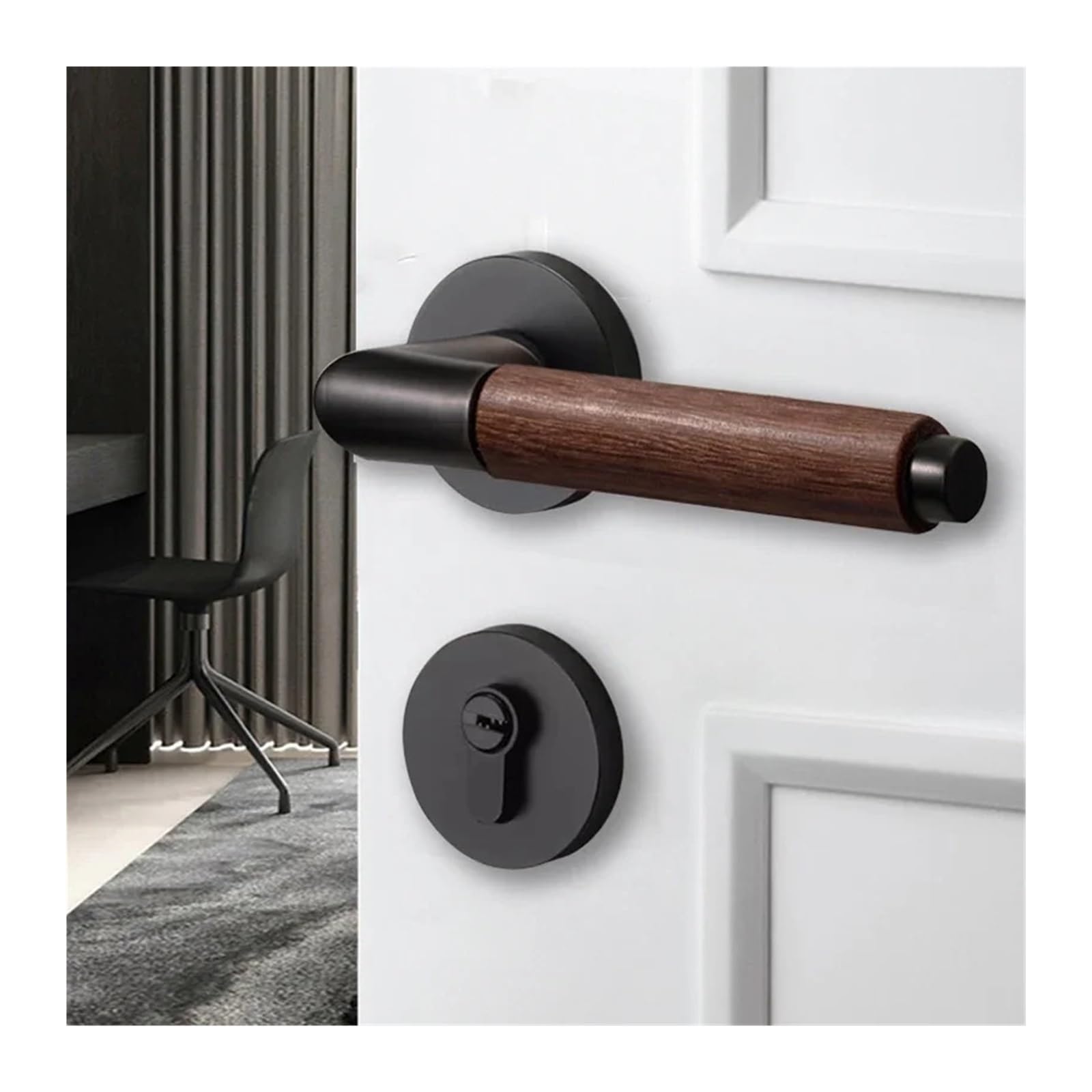 Serrure de porte en bois haut de gamme avec mécanisme silencieux et clés