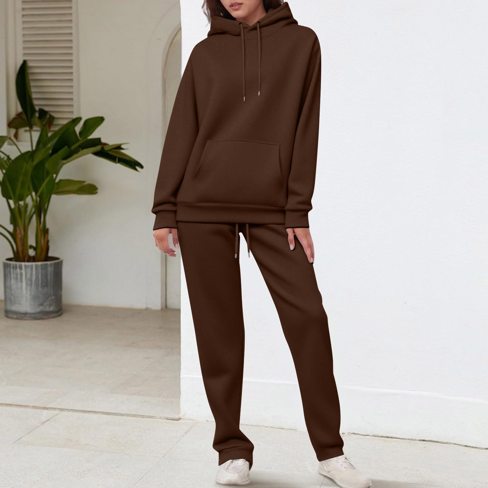 Generisch Tuta da donna – Tuta da donna con cappuccio, 2 pezzi, tuta da jogging, casual, comoda felpa con cappuccio, con tasche, per yoga, palestra