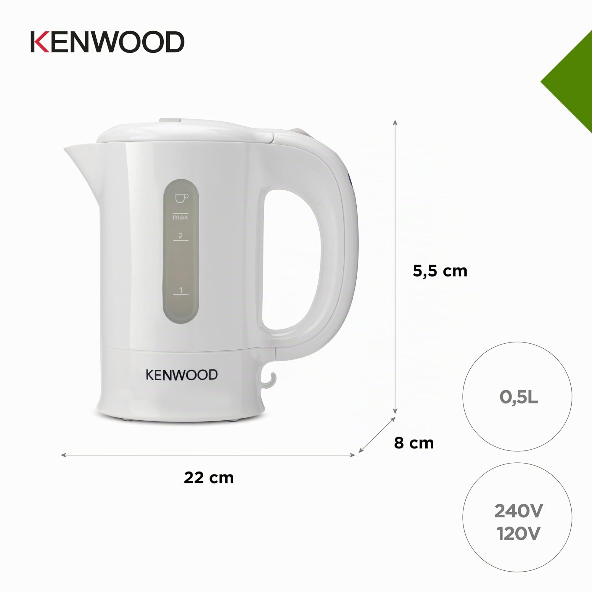 KENWOOD JKP250 Bouilloire electrique de voyage Discovery - Blanc et gris