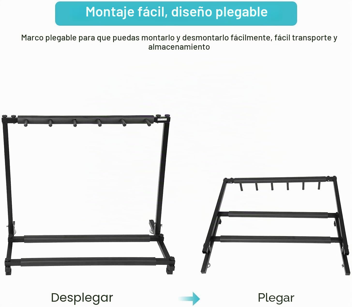 Dioche Soporte para guitarra y bajos con 5 soportes para guitarra, plegable, con acolchado de goma antideslizante, soporte múltiple para 5 instrumentos eléctricos (5 plazas)