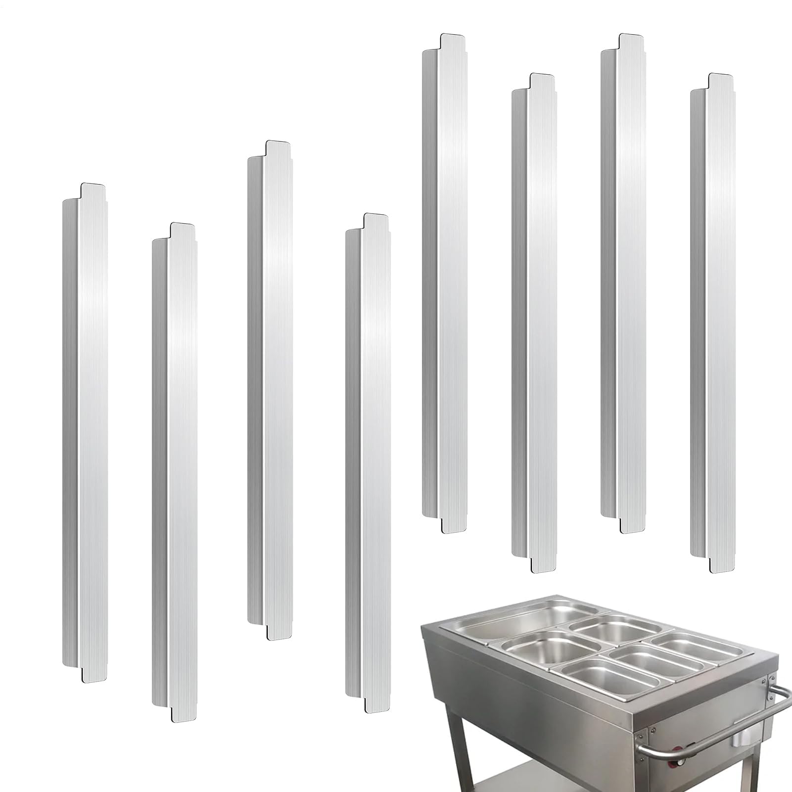 Set di barre adattatori in acciaio inox, 8 pezzi, 30 cm, barre divisorie per servizio alimentare, dimensioni standard lunghe, forniture per il personale della cucina, attrezzature per buffet