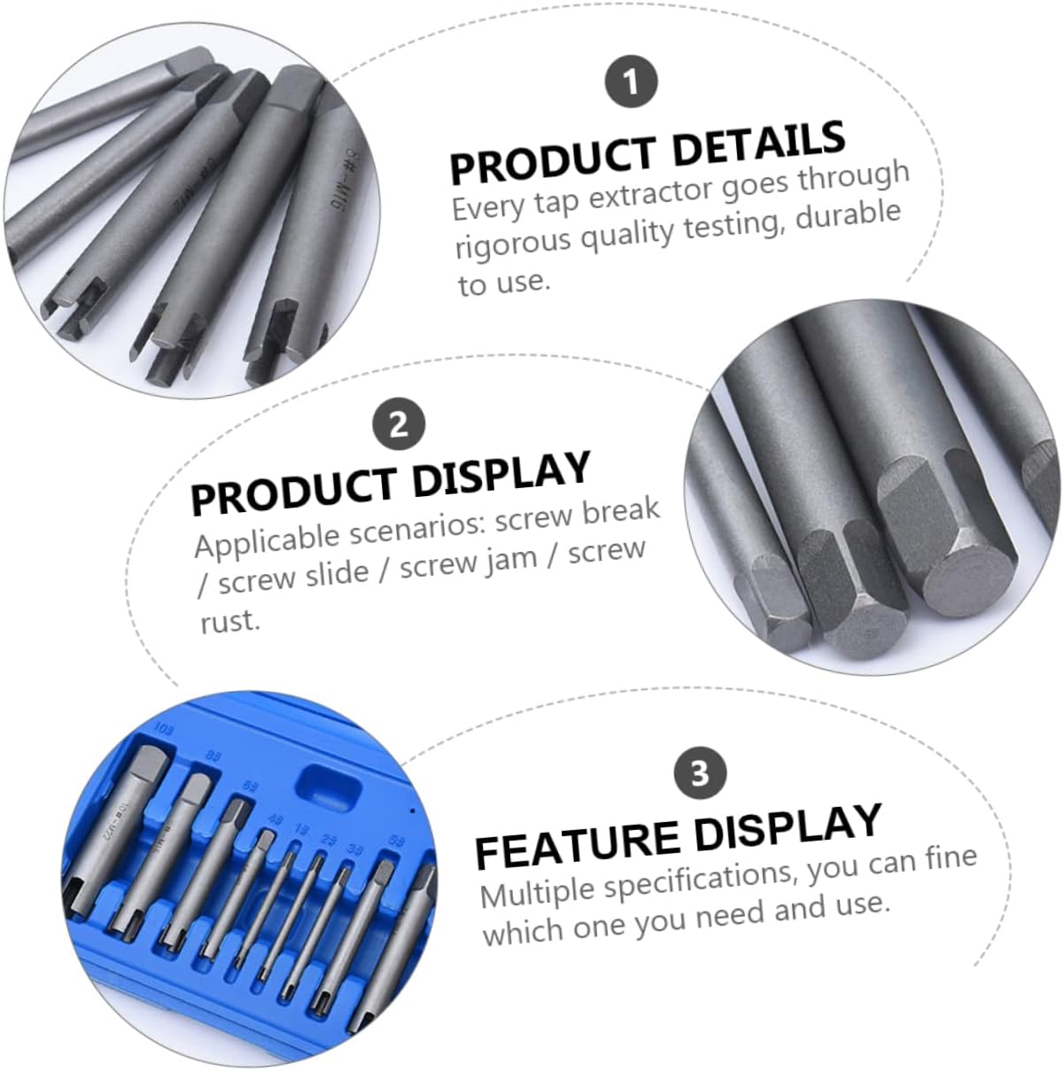 Vaguelly 10Pcs Screw Extractor Set Durable Tools for Removing Damaged Screws Bolts and Rusted Fasteners Convenient Storage Box Included Silver