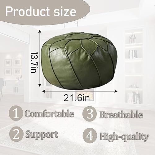 Miniatura 2 de Louis Donné Funda de puf sin relleno, taburete redondo otomano para reposapiés, puf de almacenamiento, puf de piel sintética impermeable, reposapiés