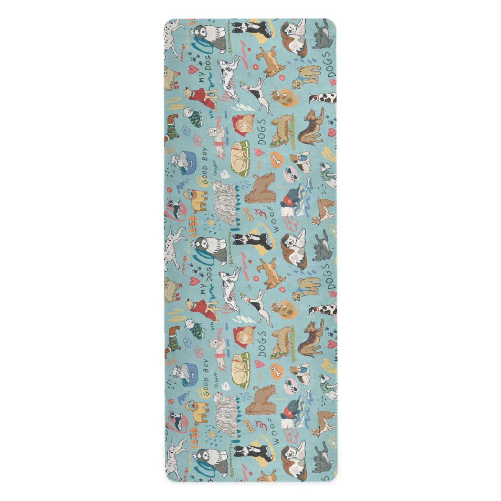 Different Dogs Yoga Mat Non Slip Natural Rubber Fitness Exercise Mat for Home Workout Gym Stretching Pilates Mats with Carrying Bag 71" x 26"