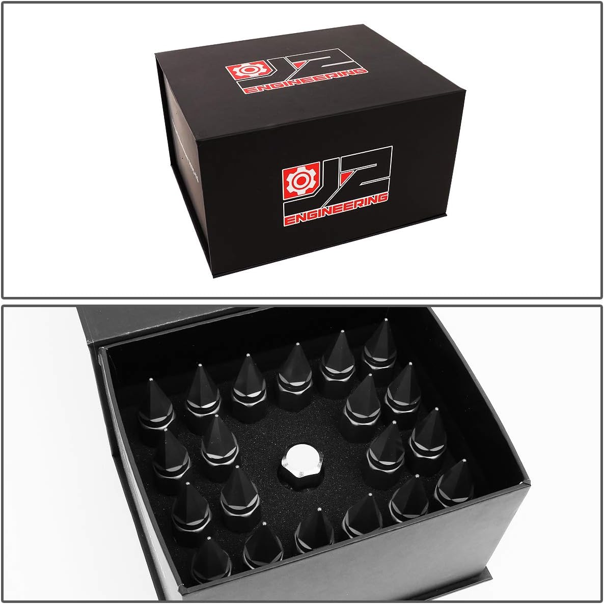 J2 Engineering LN-T7-017-15-BK Black 7075 Aluminum M12X1.5 20Pcs L: 90mm Spiky Cap Lug Nut w/Socket Adapter