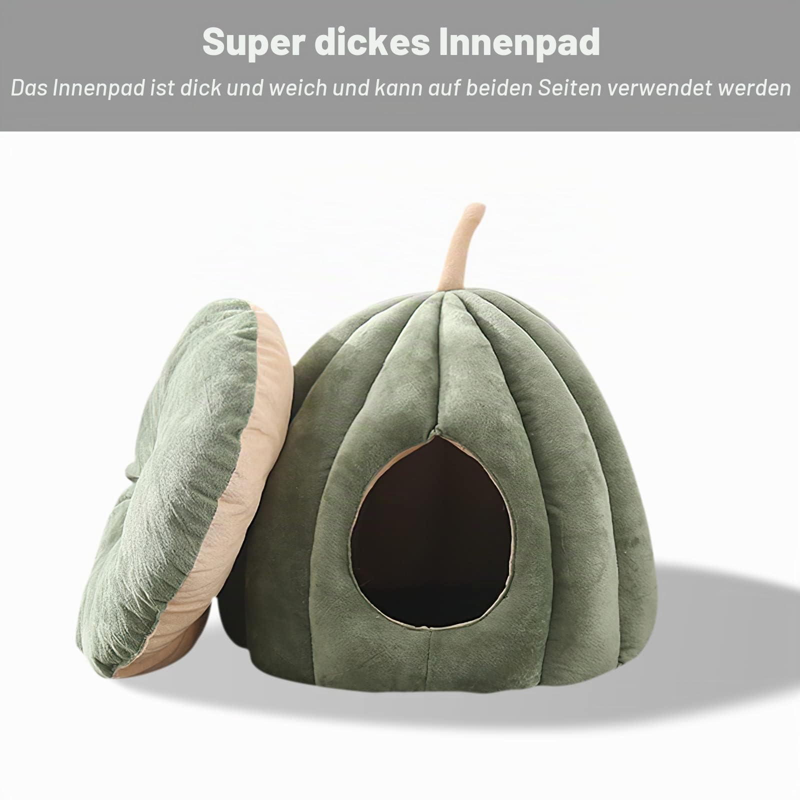 Galatée Haustierhöhlenbett, Katzennest Mit Abnehmbarem, Waschbarem Innenkissen, Weiches Bett Für Kätzchen Und Kleine Haustiere, Superweiches Und Gemütliches Plüschkatzen-Iglu-Höhlenbett（L, Grün
