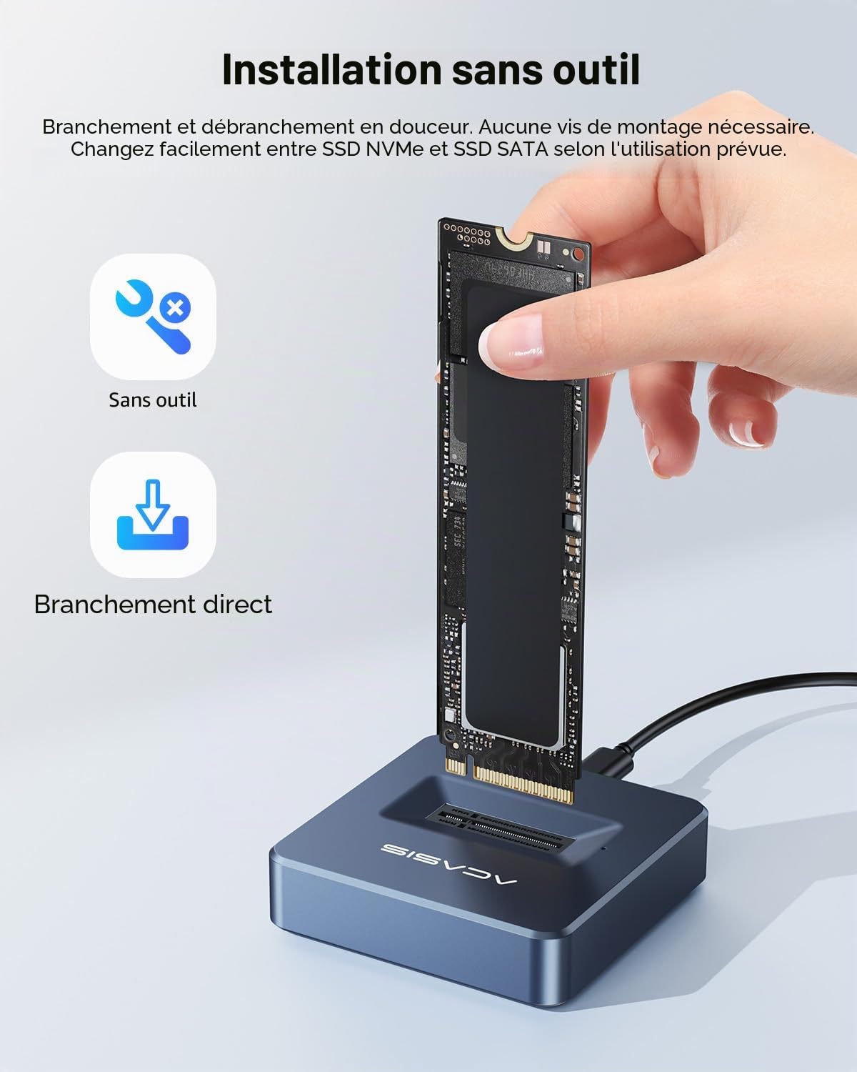 ACASIS Boîtier SSD M.2 NVMe SATA 10Gbps USB 3.2 Adaptateur M.2 vers USB pour SSD Externe Aluminium 2230/2242/2260/2280