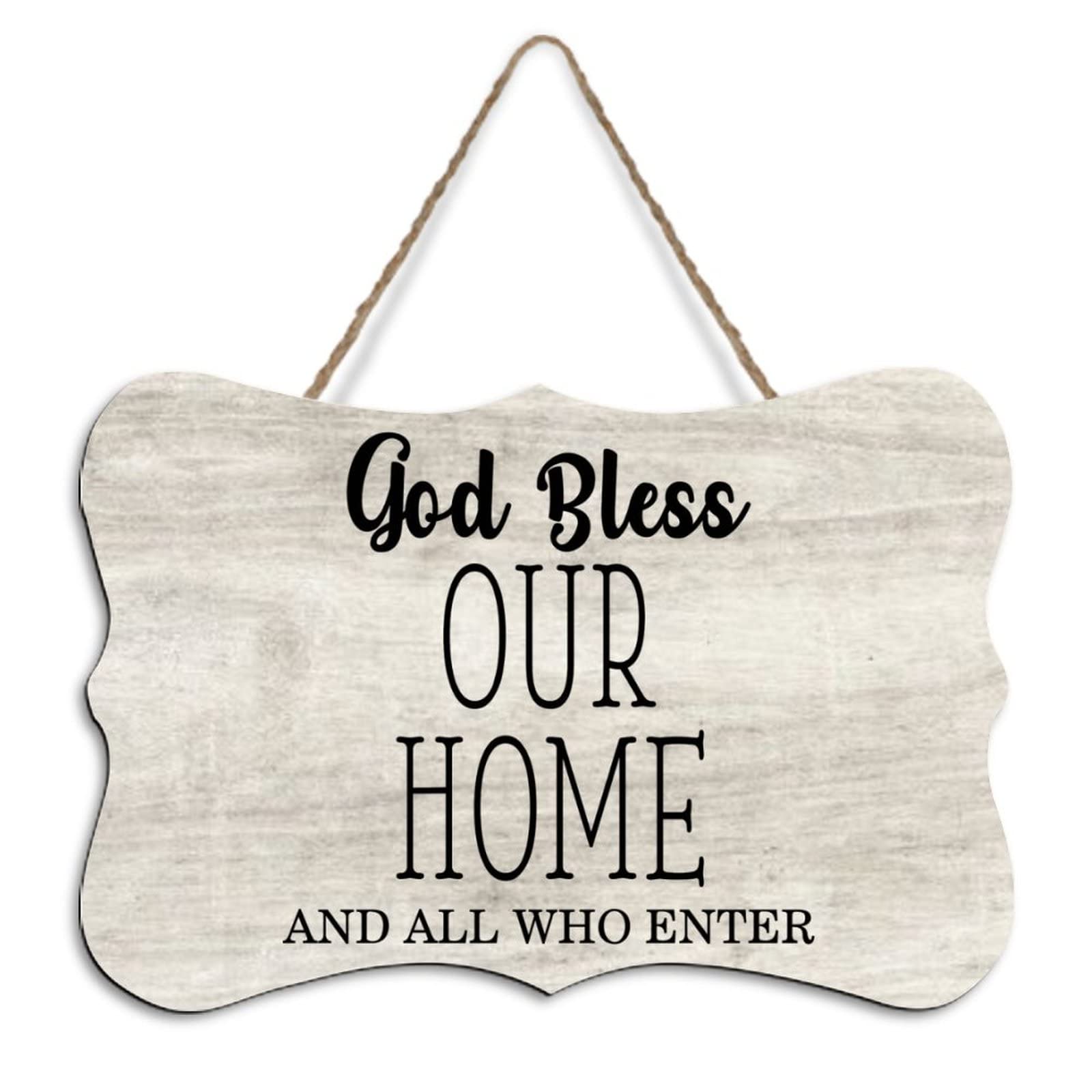 Yelolyio Wood Wall Hanging Plaque Sign God Bless Our Home And All Who Enter Inspirational Saying Signs For Birthday Housewarming Gift 4"X6"