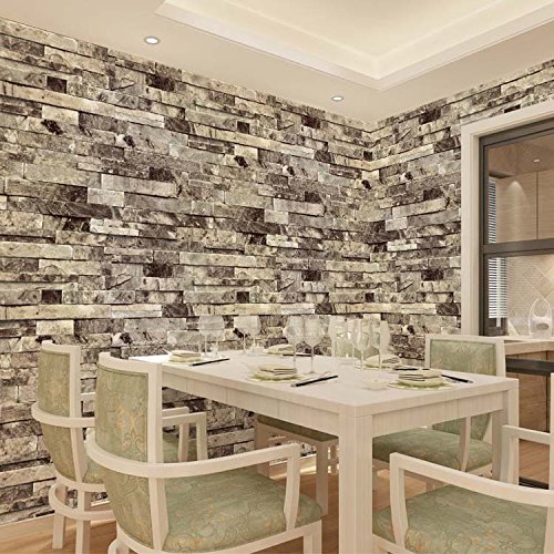 KeTian Papier peint Texturé Effet mur de brique en PVC motif 3d, pour le salon, les salles TV, les hôtels, PVC, gris, 0.53m (1.73' W) x 10m(32.8'L)=5.3m2 (57 sq.ft)