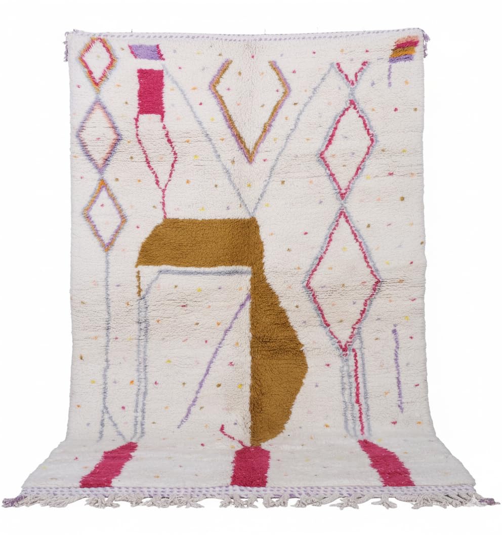 Tapis marocain azilal tissé à la main - 100 % laine - 2,5 x 1,6 m - Intérieur classique, contemporain et bohème