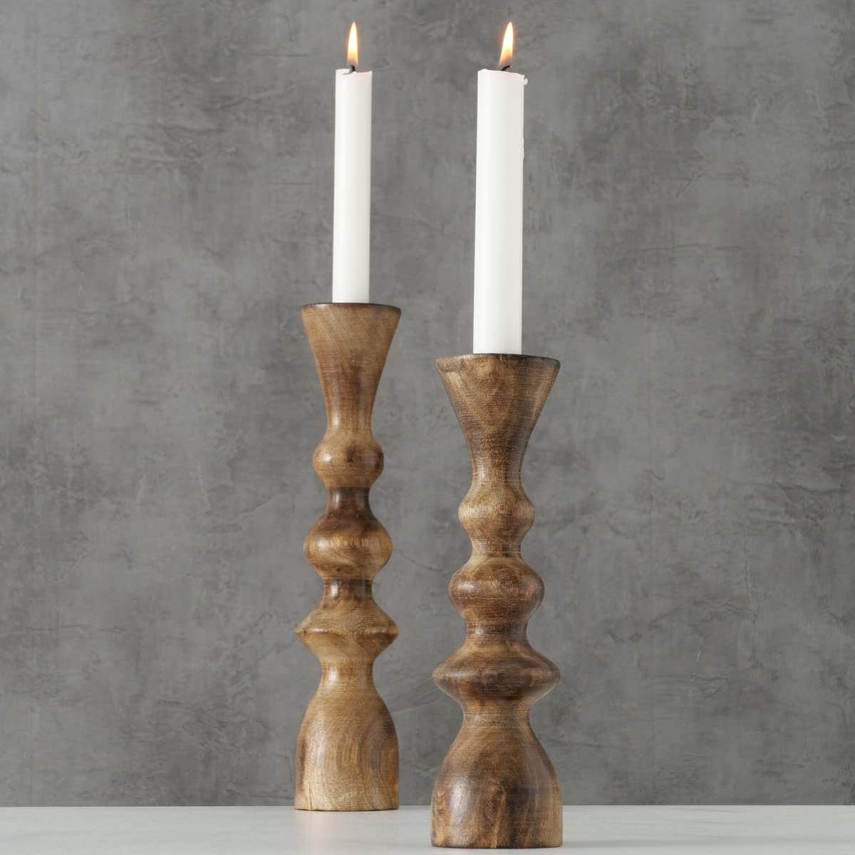Boltze Portacandele Casconda (set da 2 pezzi, portacandele in legno, design elegante, decorazione tavolo da pranzo/comò, stile bohémien, 2008576