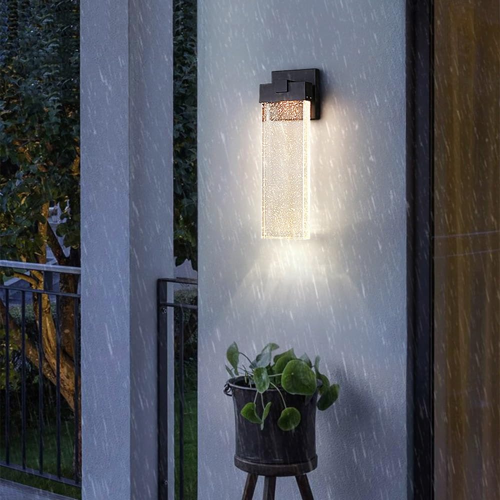 Applique da parete for esterni/interni con vetro a bolle di cristallo, applique da esterno impermeabili, lanterne da parete a LED, luci da veranda, luci da parete da 10 W 3000 K