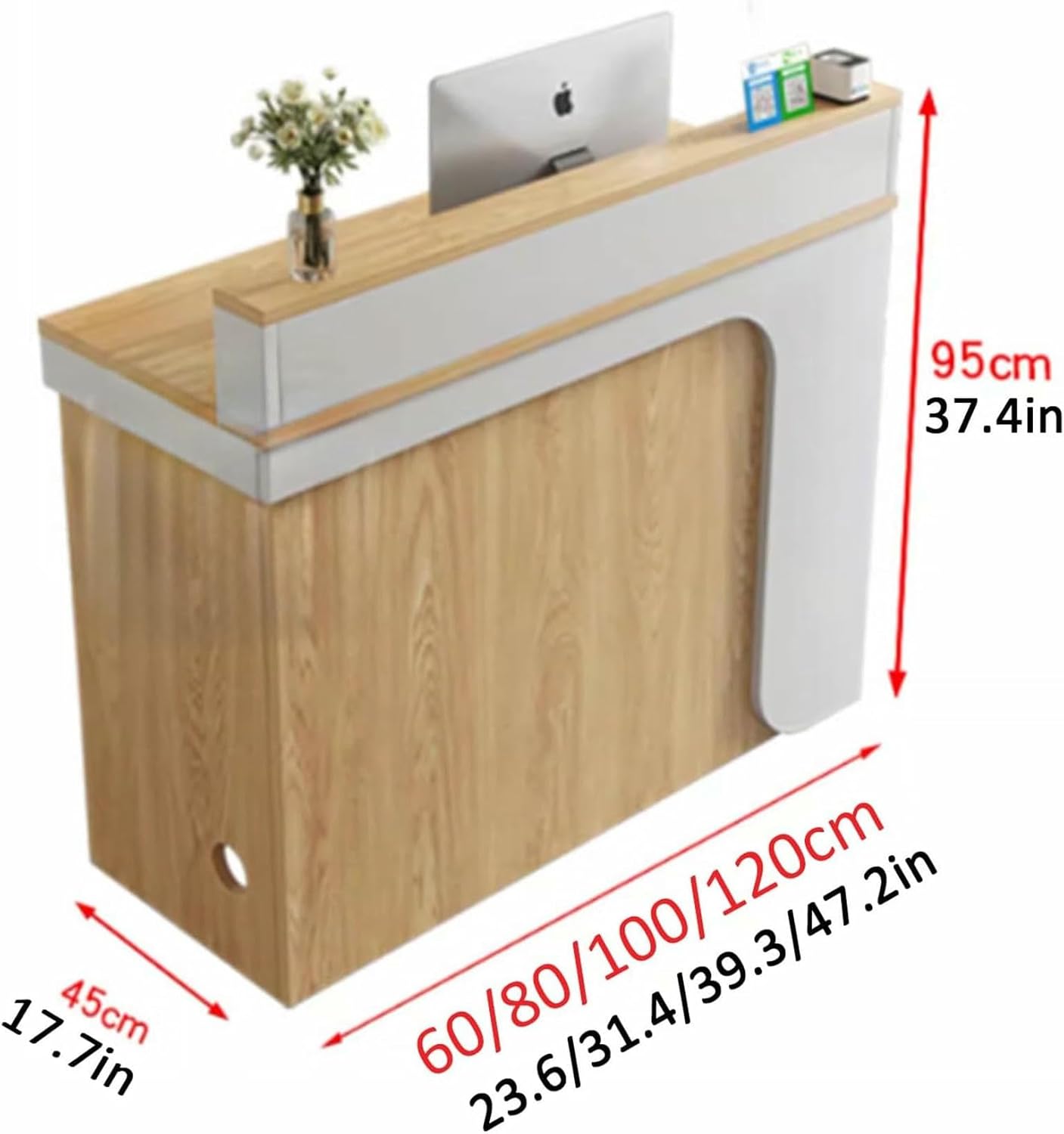 Reception Desk, Modern Front Counter Table with Lockable Drawer, Office Wooden Computer Checkout Counter with Cabinet, for Salon Reception Room