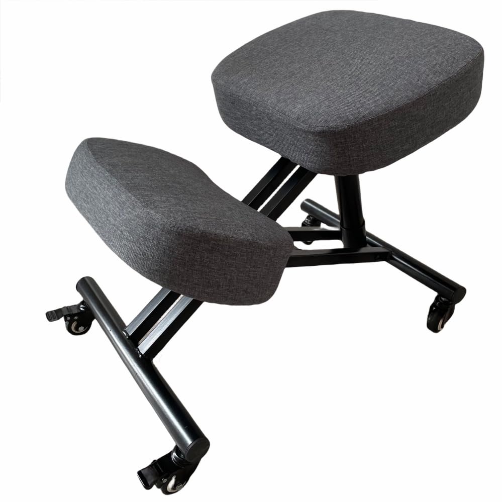 BLACK POINT O'kneel Basic Siege Assis Genoux en Lin pour Le Bureau et la Maison. Chaise de Bureau Ergonomique (L'ensemble Comprend Une Housse de Chaise Gris) Siege Ergonomique pour Le Travail