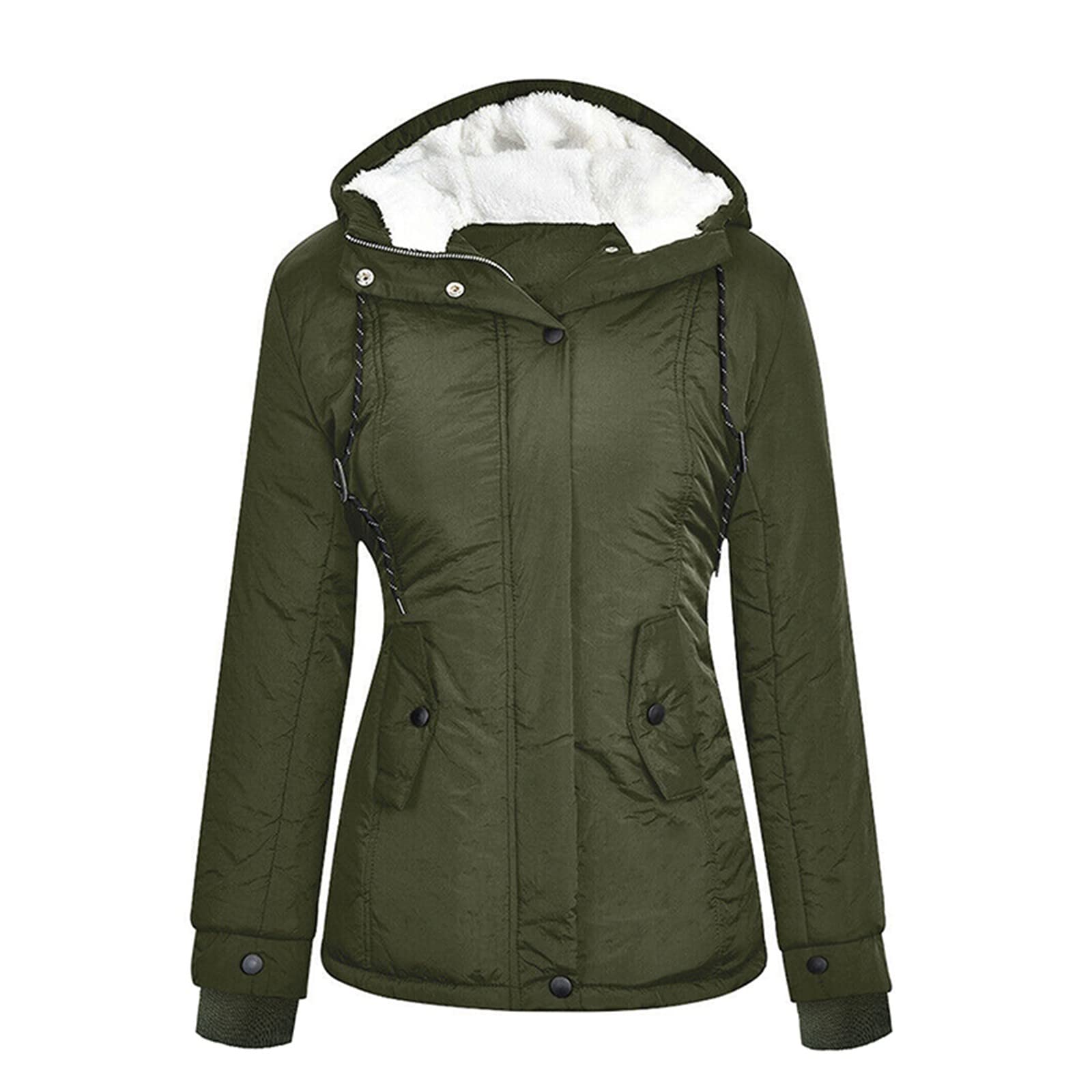 Chaqueta acolchada para mujer, ligera, con capucha, larga, abrigo de invierno para mujer, cálido con interior de felpa, chaqueta de entretiempo con forro cálido, con cremallera, abrigo acolchado con