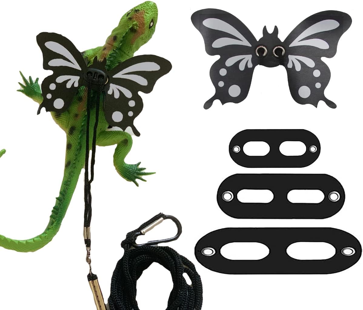 Halloween Costumes Bearded Dragon Lizard Leash Harness, 3 Size Pack Butterfly Wing Lizard Harness and Leash Set, Adjustable Outdoor…