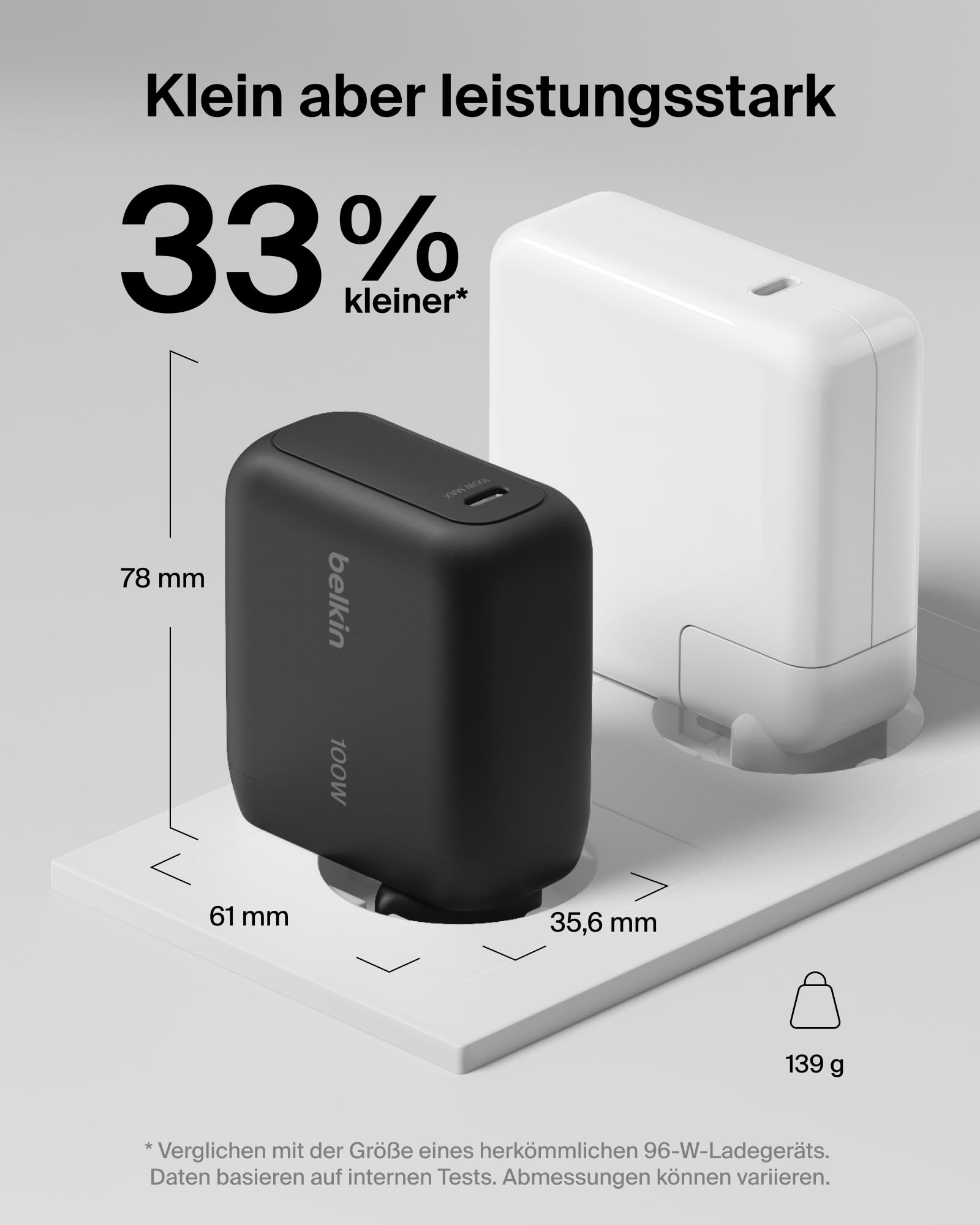 Belkin BoostCharge USB C Ladegerät, 100W, Kompaktes GaN Schnellladegerät mit Einklappbarem Stecker, Netzteil für iPhone 17, Samsung Galaxy S26, Pixel 10, AirPods, Tablet, MacBook, Chromebook – Schwarz