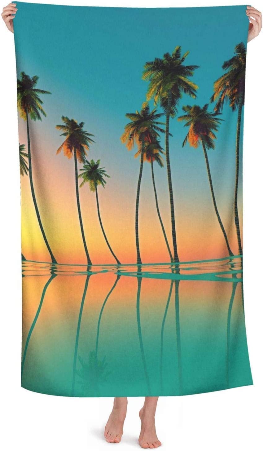 LSRCPD Palm Trees Beach Towel Highly Absorbent Microfiber Beach Blanket Soft Bath Towels 80X130 CM