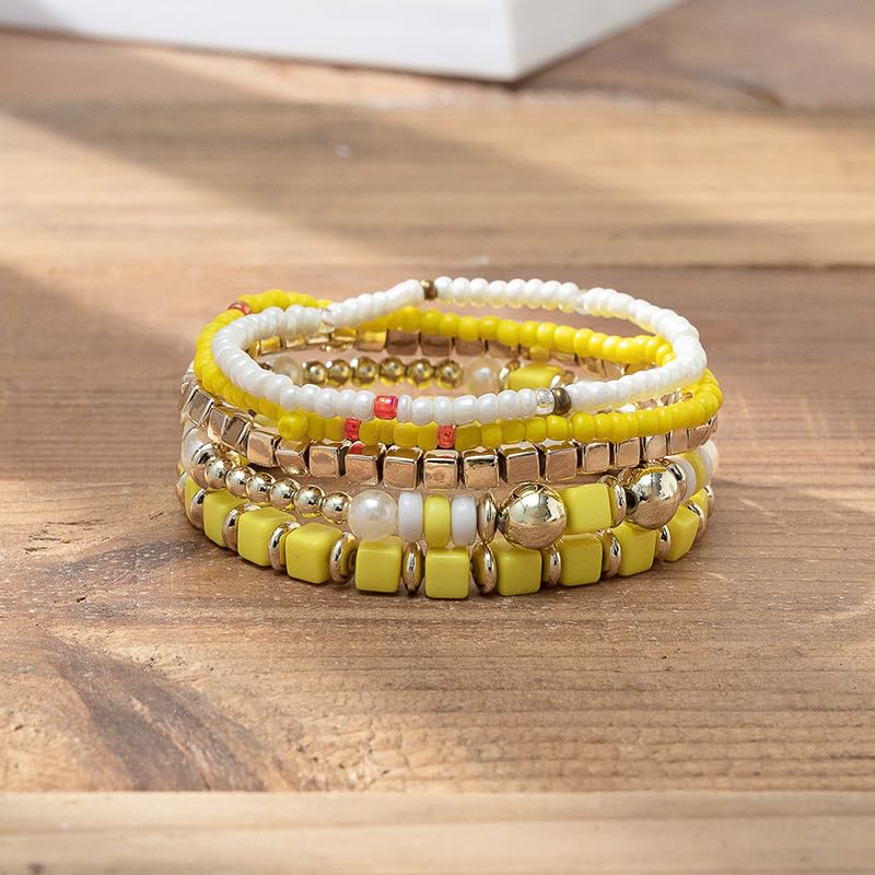 COLORFUL BLING 5Pcs/Set Bohemian Stackable Beads Bracelet for Women Multilayer Boho Seed Statement Stretch Strand Bracelet Friendship Women Jewelry3