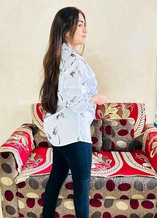 Image of Women's Stylish Regular wear Cotton Printed Collared Neck | Long Sleeve Shirt Suitable for Function High Energy Front Botton | Long Shirt for Women