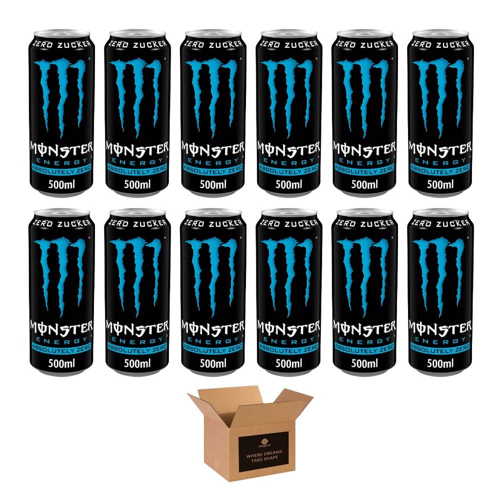 Monster Energy Drink Flavours | Juiced, Zero Sugar, Ultra, Monarch, Fiesta Mango, Strawberry Dreams, VR46, Punch | High Caffeine Sports Energy Drink | 500ml (Pack 12, Absolutely Zero)