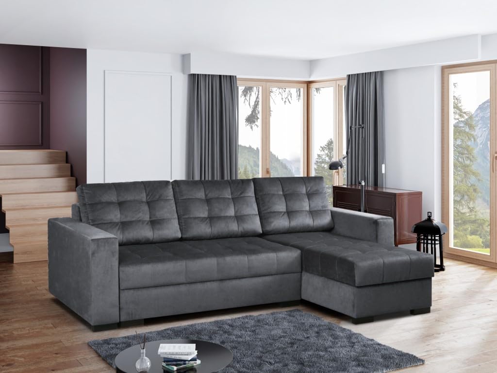 Universal Ecksofa mit Schlaffunktion und 2 Bettkasten LARO I 242cm Breit Sofa L Form I Eckcouch mit Schlaffunktion I Universal Ecke (Rechts oder Links) I Sofa Grau
