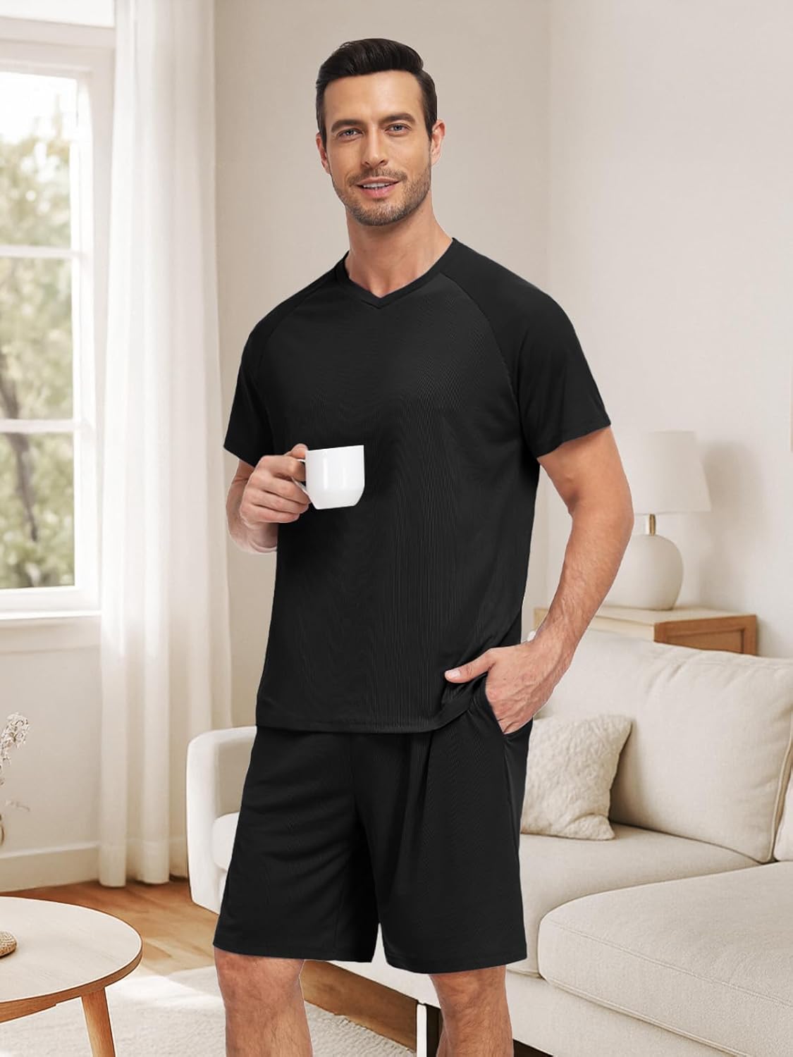 Feiersi Mens Pajama Set Summer Soft Short Sleeve Pjs Sets Lightweight Quick Dry Comfy Loungewear Sets With Pockets - Image 5