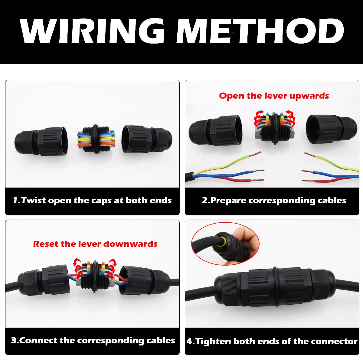 Conector IP66 Estancos, CTRICALVER Empalmes Cables Electricos Estancos, 3 Polos Conector Estanco, Conectores Electricos IP66 para Diámetro de Cable de Ø6-12 mm(5-pack)