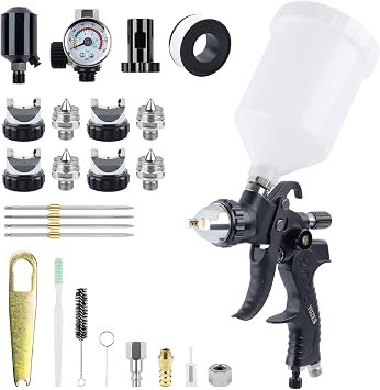 YUZES HVLP Spray Gun Kit with 4 Nozzles 1.4/1.7/2.0/2.5mm - Professional Automotive Paint Gun for Car Primer, Clear Coat & Furniture - Easy to Use Air Spray Gun with Oil-Water Filter & Air Regulator