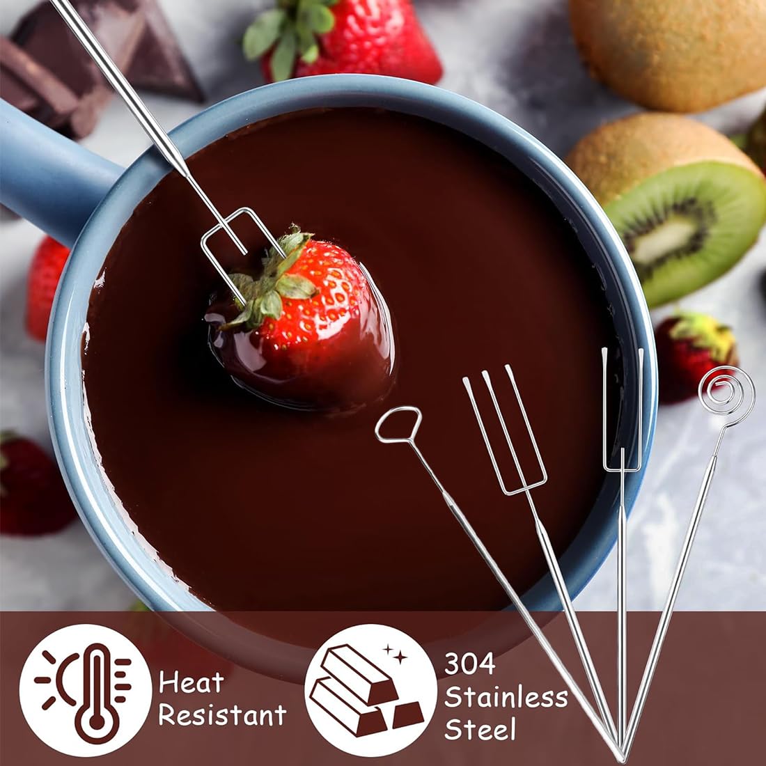 NHQZ Set Forchette per Cioccolato, 4 Pezzi, Posate in Acciaio Inossidabile per Praline Fai da Te, Forchetta a Spirale e Forchette per Immersione e Posizionamento, Facile da Pulire