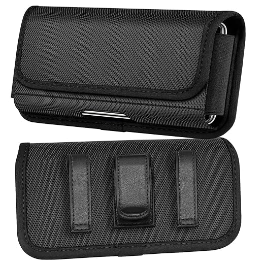Mokvee Phone Holster for Men – 6.8'' Nylon Belt Clip Pouch with Card Holder | Mobile Purse Holster Case for All Phones – Large Capacity, Durable & Lightweight (Black, XXL) (Horizontal)