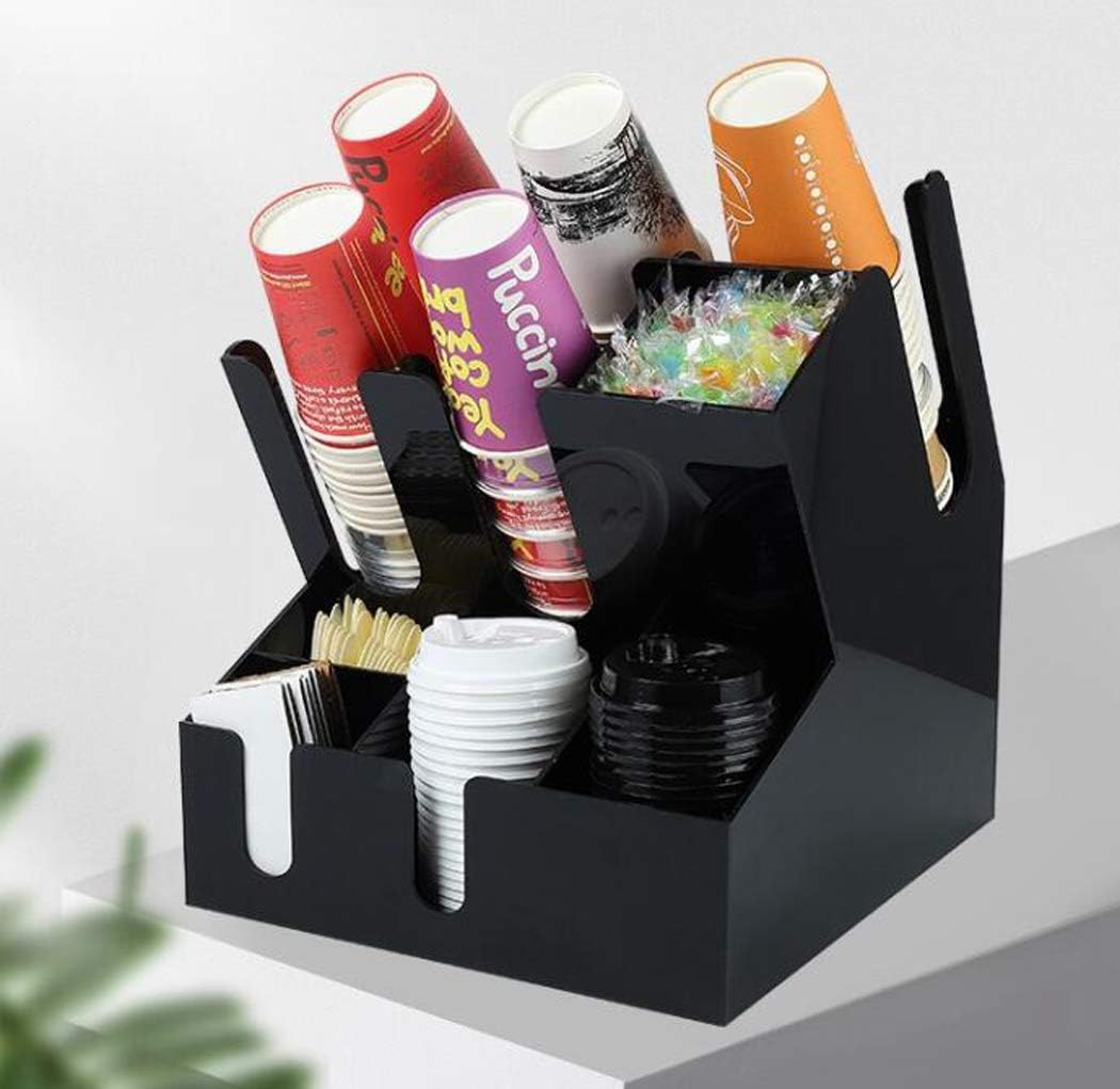 Creative Coffee Condiment Organiser for Cups, Dispenser for Coffee Shops Bar Accessories, Storage Shelves for Napkins Straws Drink Stirrers Organiser Wood (Acrylic)