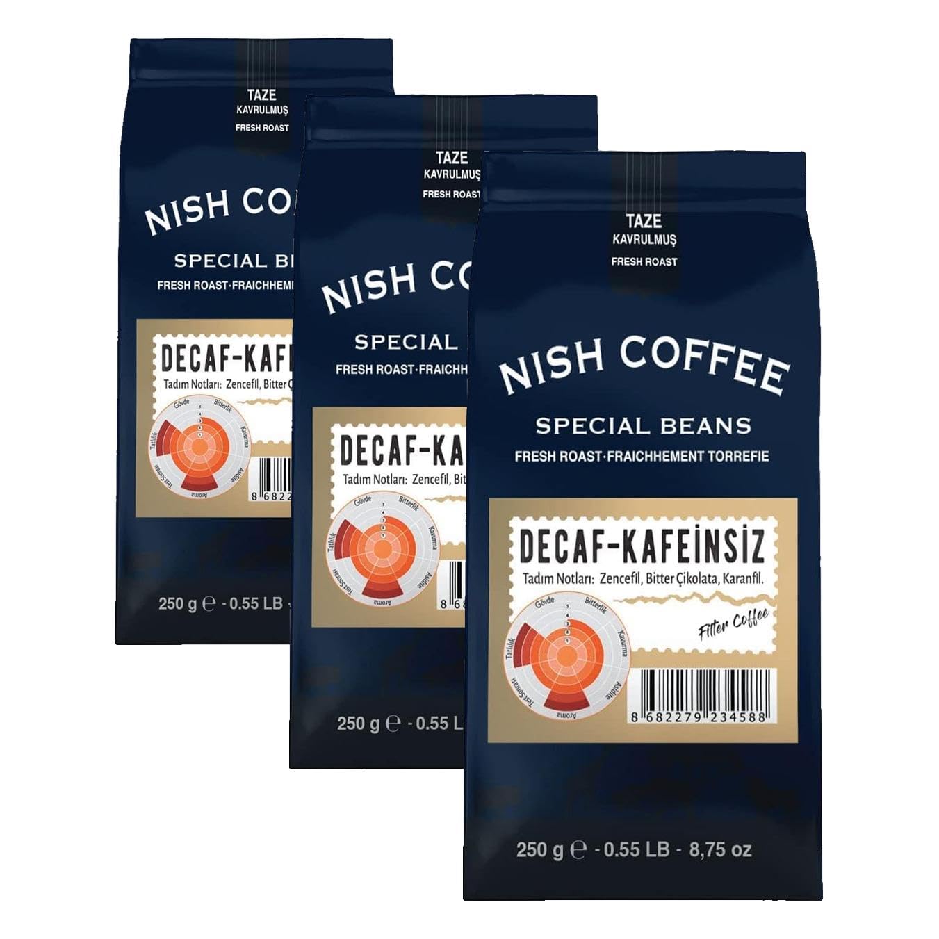 Nish Filtre Kahve Decaf-Kafeinsiz 250 gr (3 paketi)