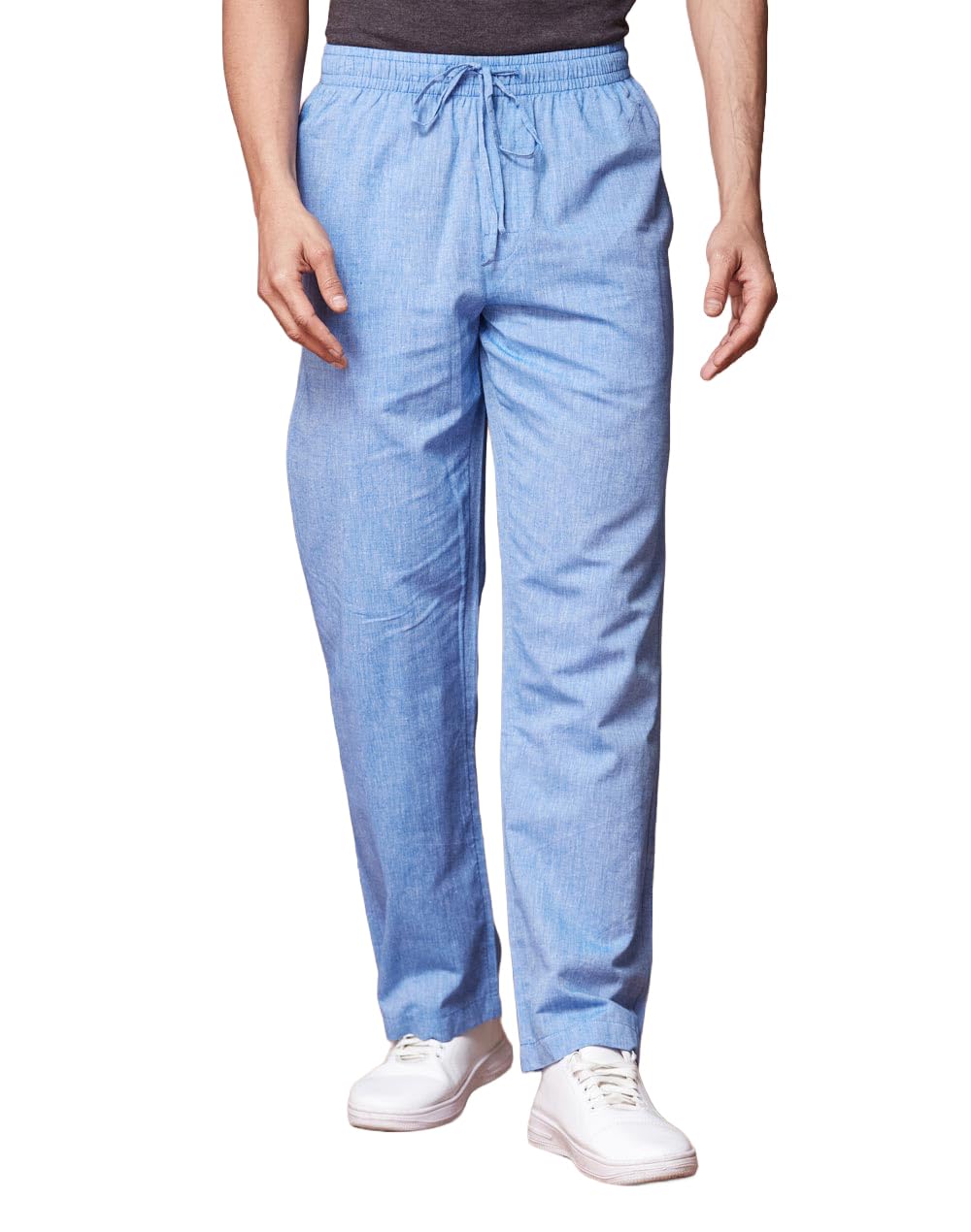 fabindia Men Cotton Blue Solid Comfort Fit Casual Pants-picture-49
