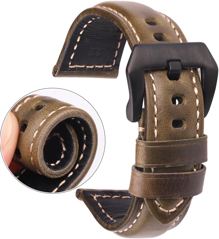 Vintage Genuine Leather Watchband 20mm 22mm 24mm 26mm Cowhide Strap for Smart Watch Accessories Watchbands(Red Silver Buckle,26mm)