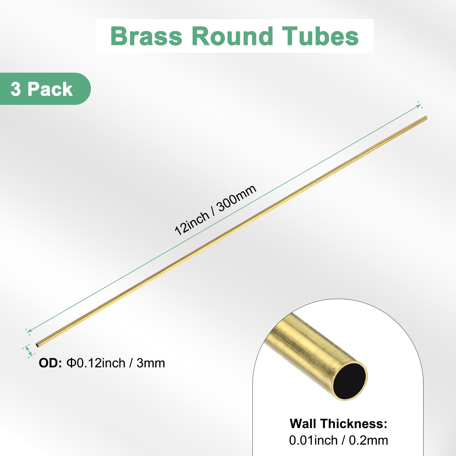 Messingrohr – 3 Stück, 300 Mm Lang, 3 Mm OD, 0,5 Mm Wandstärke, H65, Nahtlos, Für Modellbau & DIY