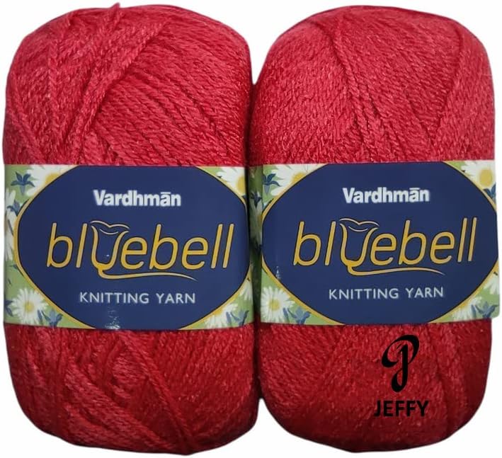Vardhman Bluebell Gajri 400 GM (1 Ball, 100 GM Each) Wool Ball Hand Knitting Wool/Art Craft Soft Fingering Crochet Hook Yarn, Needle Acrylic Knitting Yarn Thread Dyed Shade No-24