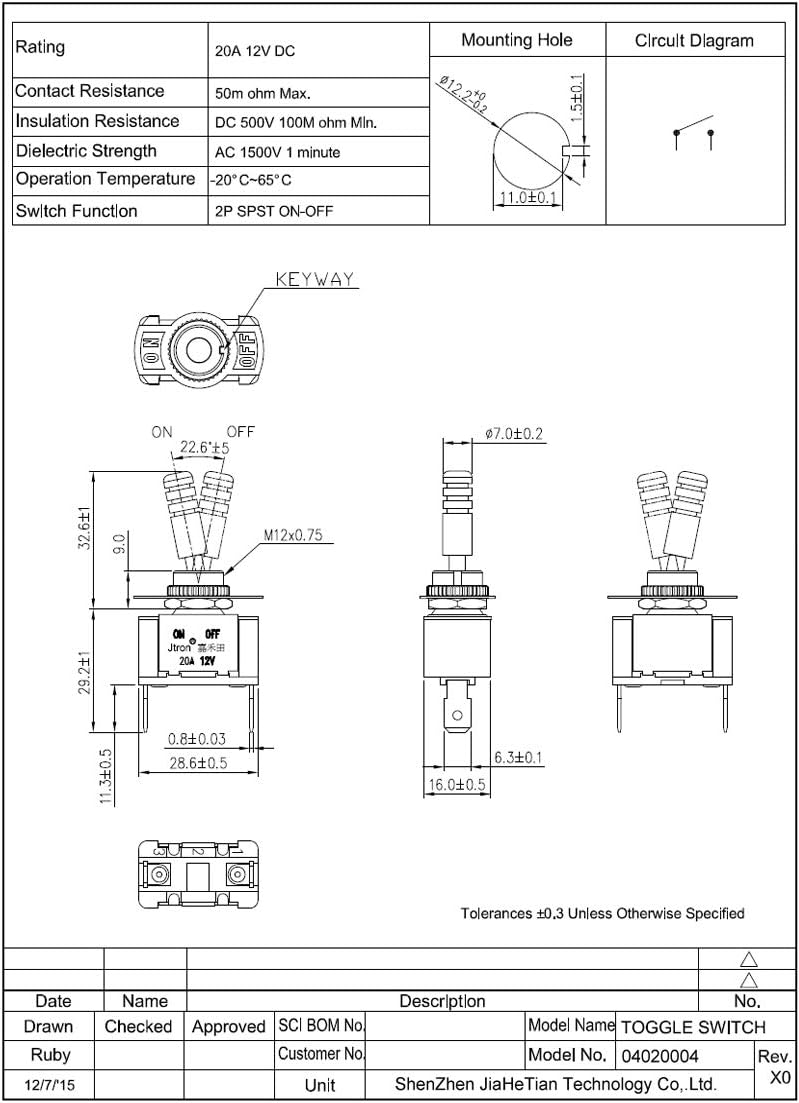Car Heavy-Duty Rocker Toggle Switch 12V 20A Waterproof Toggle Switch ON Off Switch 12v with for Auto Car Boat (ON-Off)