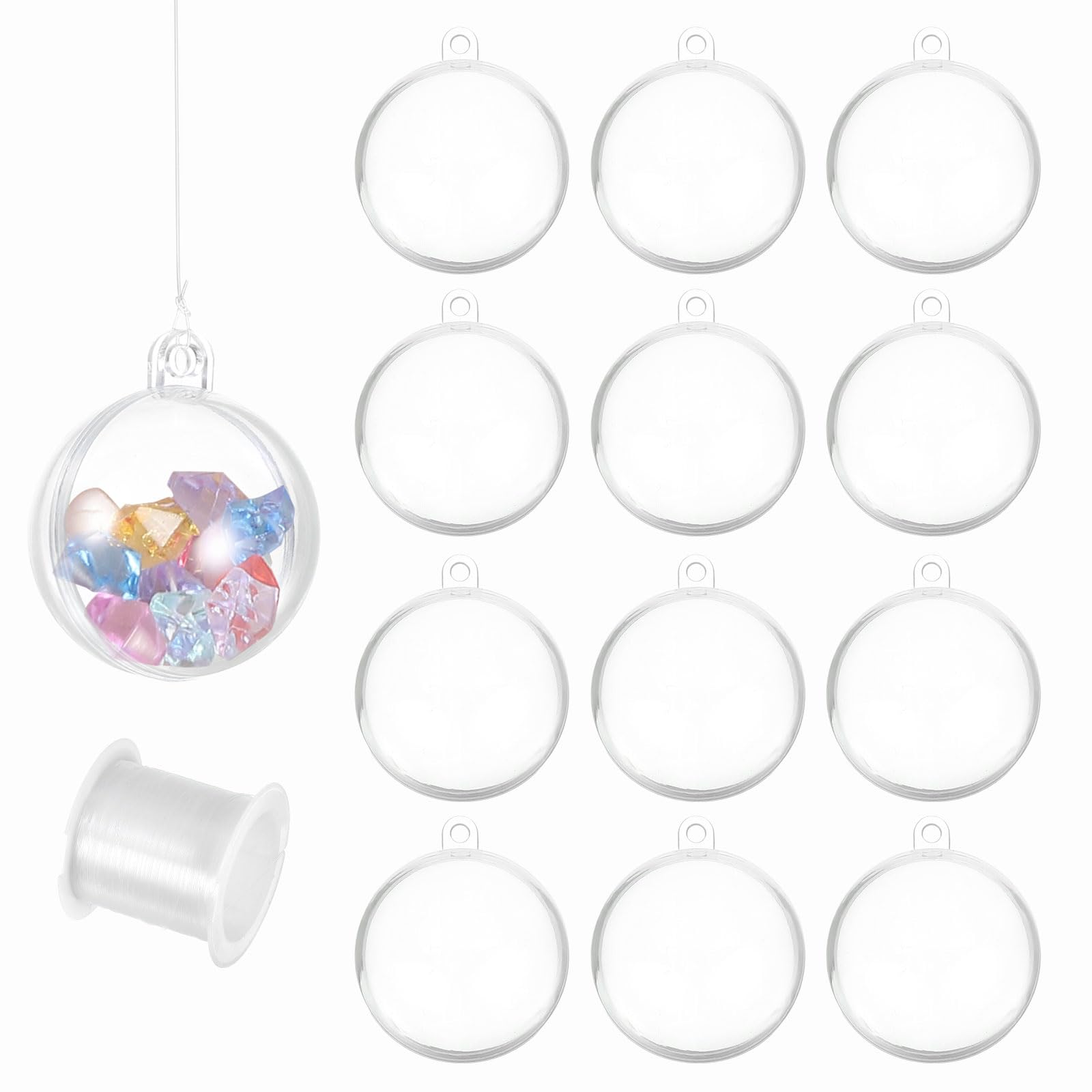 Boules décoratives en plastique 70mm transparentes à remplir pour sapin de Noël et mariages